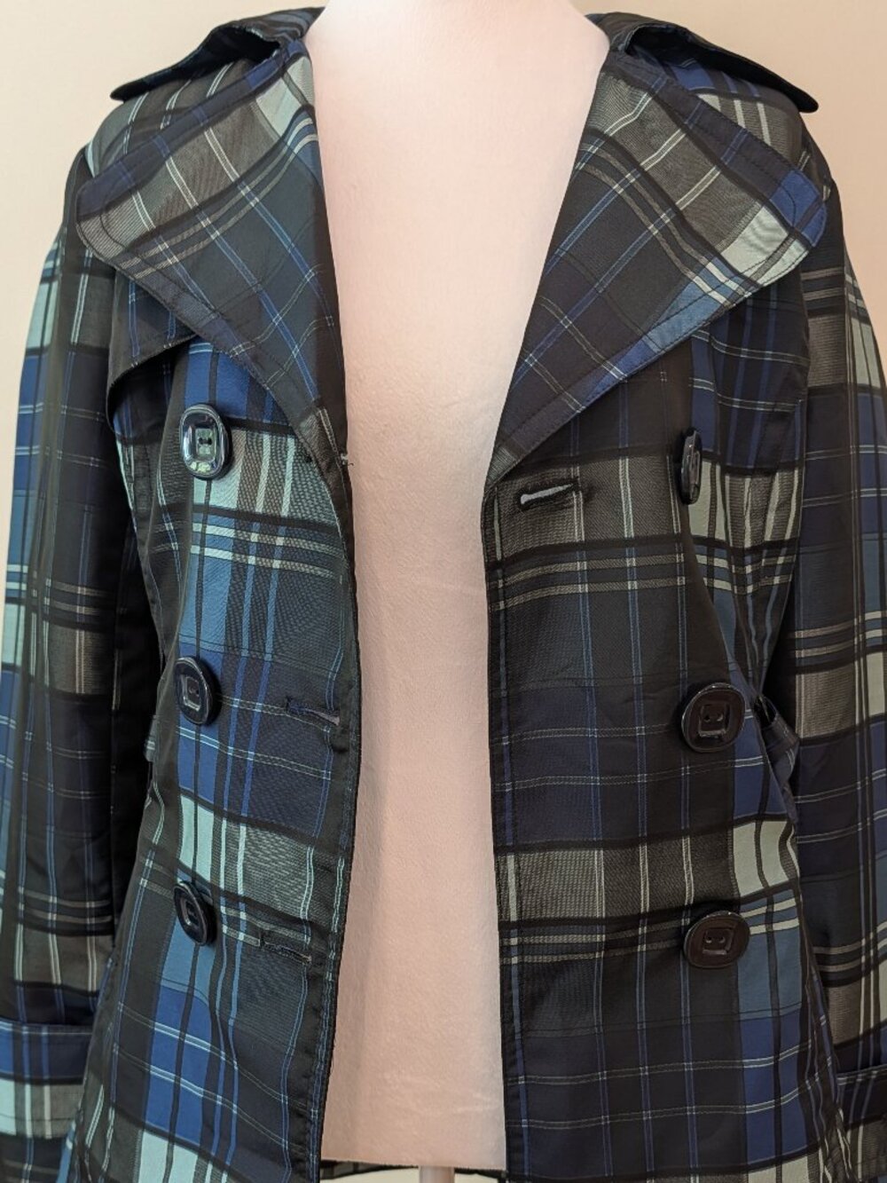 Vintage Votre Nom Paris Plaid Belted Raincoat Jacket Statement Buttons | Sz S